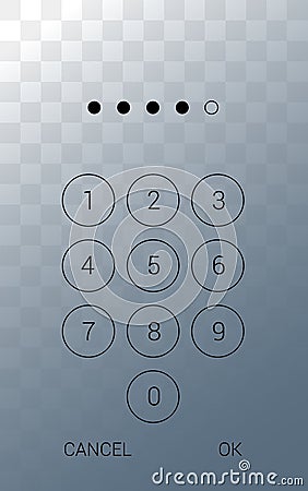 Illustration of a smartphone display with a touch screen and a numeric keypad for entering a PIN. Isolated on transparent Vector Illustration