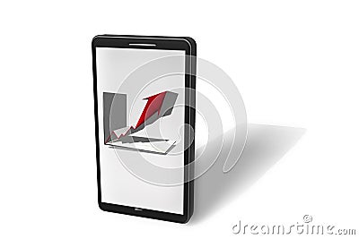 Illustration of a smartphone with graph in display as a 3D rendering Stock Photo