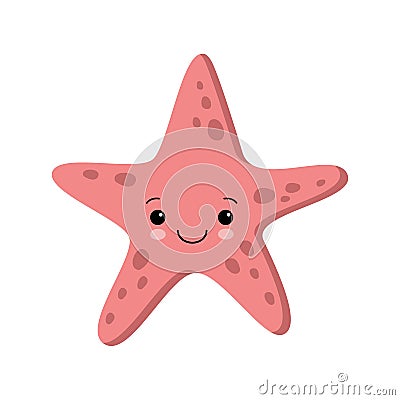 Illustration of Smiling cute starfish. Vector flat style kawaii Vector Illustration