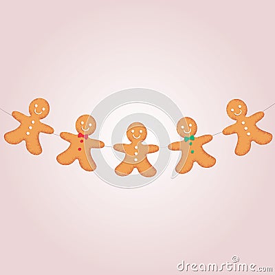Illustration of smiling gingerbread man garland isolated Stock Photo