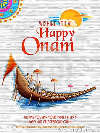 Snakeboat race in Onam celebration background for Happy Onam festival of South India Kerala Vector Illustration