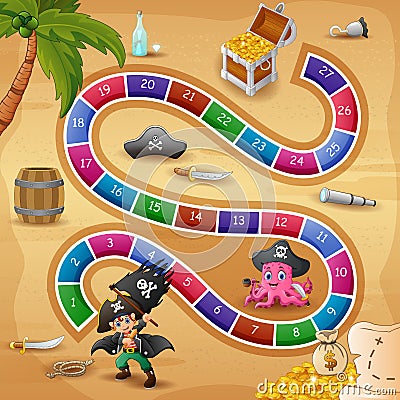 Snakes and ladders game pirates theme Vector Illustration