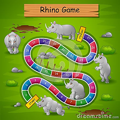 Snakes ladders game rhinos theme Vector Illustration