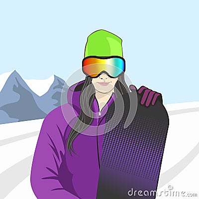 Illustration of a snowboarder girl Vector Illustration