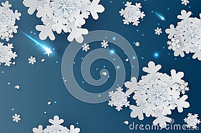 Illustration of Snowflakes for winter season with place text space background.wintertime Abstract Snowflakes for greeting card, Vector Illustration