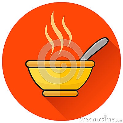 Soup bowl circle flat icon Vector Illustration