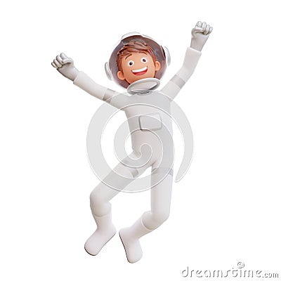 3d illustration spaceman astronaut happy jump Cartoon Illustration