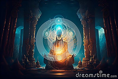 Illustration of spiritual awakening enlightenment meditation. Generative AI Stock Photo