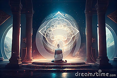 Illustration of spiritual awakening enlightenment meditation. Generative AI Stock Photo