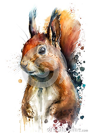 Illustration squirrel in watercolor. Animal on a white background, generative AI Stock Photo