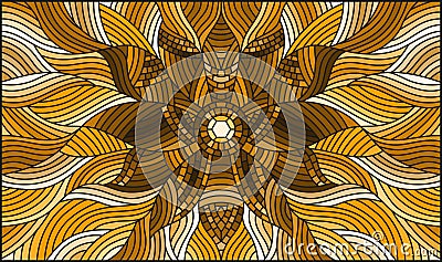 Stained glass illustration with abstract flower on wavy background,brown tone, sepia Vector Illustration