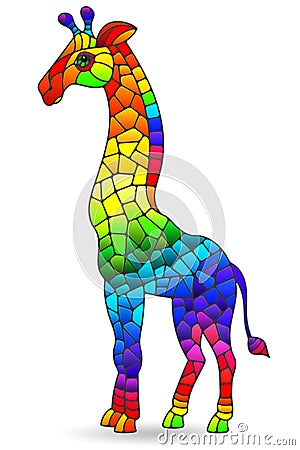 Stained glass illustration with figure of abstract rainbow giraffes, isolated on a white background Vector Illustration