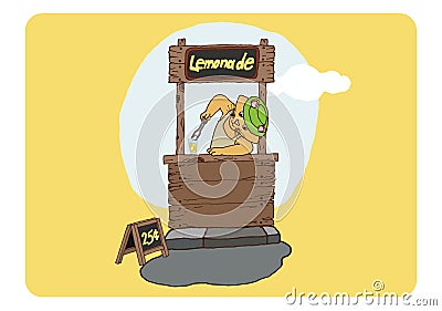 Illustration of a stand with lemonade and a cat. Lemonade stand, lemon, ice, summer time, ready to use, eps. For your Vector Illustration