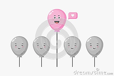 Illustration of standout concept character with colored balloons Vector Illustration