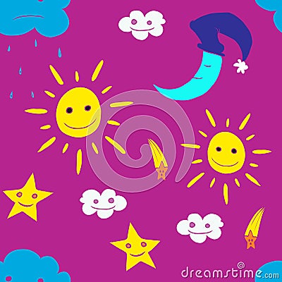 Illustration of star, sun, cloud, moon. Vector2 Cartoon Illustration