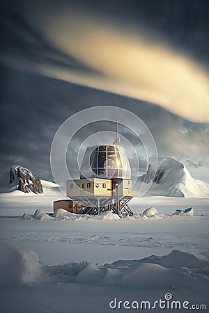 illustration, station in the polar arctic, ai generative Cartoon Illustration