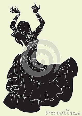 Tribal Fusion bellydancer dance silhouette Vector Illustration