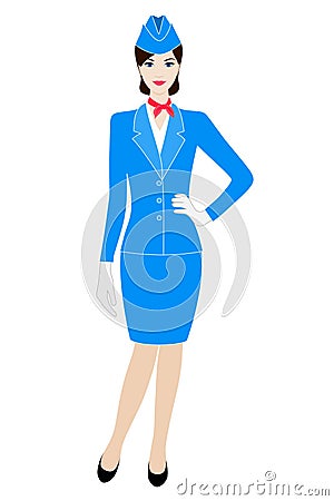 Illustration of stewardess dressed in blue uniform Vector Illustration