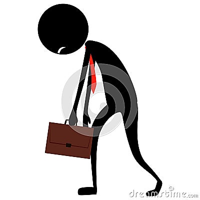 Illustration of Stick Figure Silhouette Business Man Feeling Tired Vector Illustration