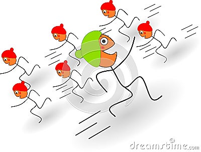 One stick figures is running against the stream Stock Photo