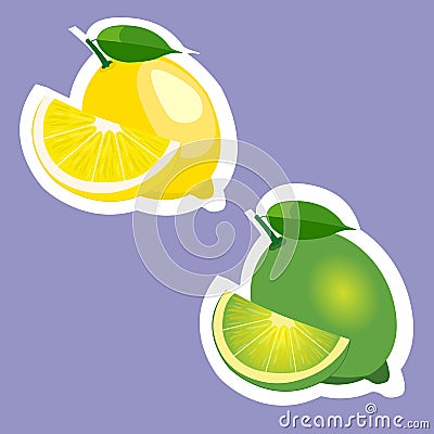 Illustration sticker set of lemon and lime fruits Cartoon Illustration