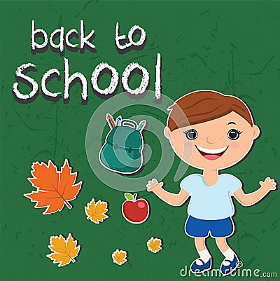 illustration stickers back to school.With a child Vector Illustration