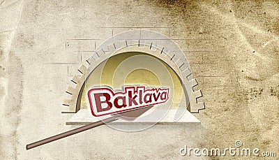 Illustration; Stone Oven Bakery and Baklava Typography. Turkish spelling. Stock Photo