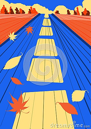 Road ahead. Autumn. The road, flying leaves, bright colors. Joy Stock Photo