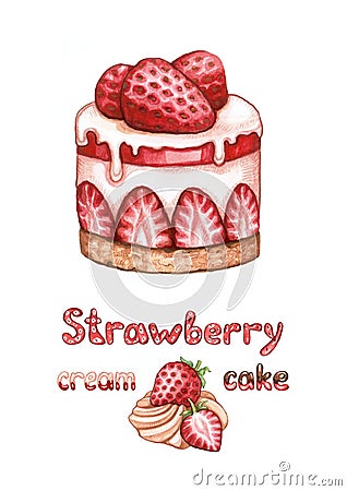 Illustration of strawberry cake Cartoon Illustration