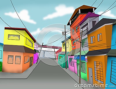 Colorful crooked houses, crazy art Stock Photo