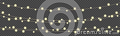 Illustration of a string of colorful holiday lights, Christmas lights isolated realistic design elements, glowing lights Stock Photo