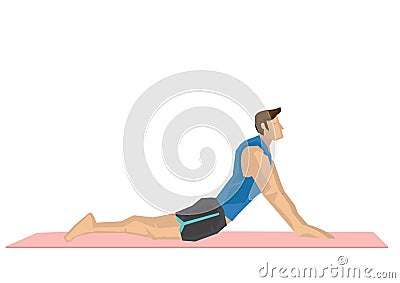 Illustration of a strong man practicing yoga with a cobra pose. Vector Illustration