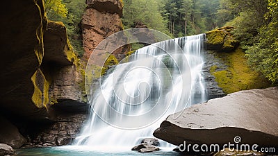 An Illustration Of A Stunningly Beautiful Waterfall In A Canyon AI Generative Stock Photo