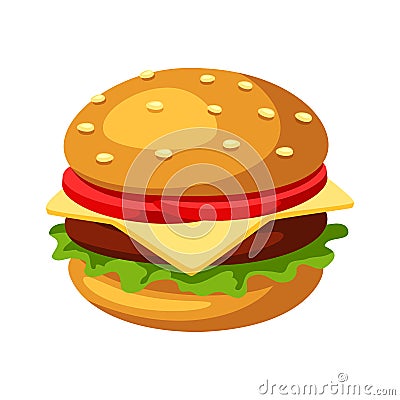 Illustration of stylized hamburger or cheeseburger. Vector Illustration