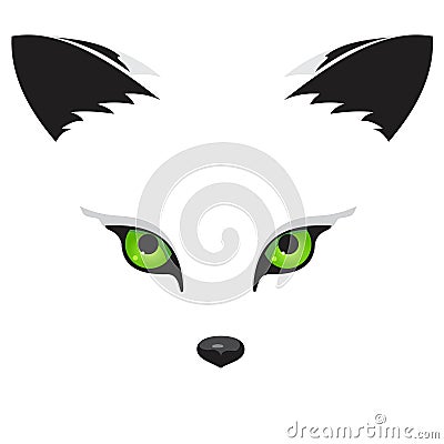 Stylized white fox with green eyes isolated from the background Vector Illustration