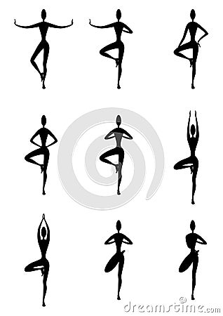 Yoga tree pose variations set Vector Illustration