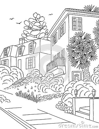 Illustration of a suburban neighbourhood Vector Illustration