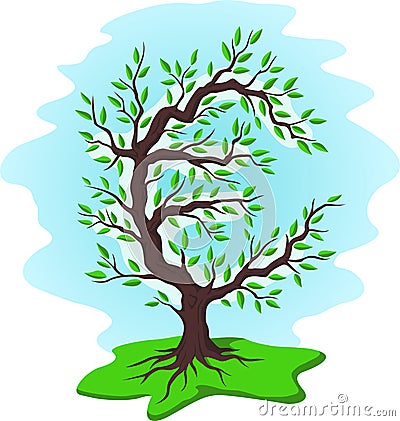 Green money tree with euro Vector Illustration