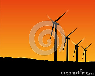 Illustration of Sunset Wind Energy Vector Illustration