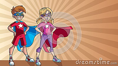 Little Super Kids Ray Light Background Vector Illustration