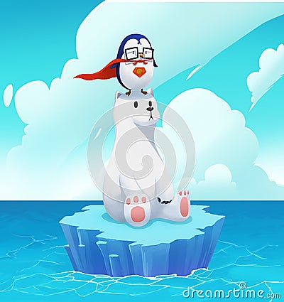 Illustration: The Super Penguin and Polar Bear. Stock Photo