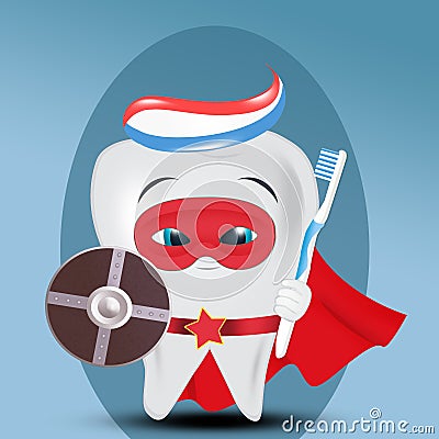 Illustration of superhero tooth Cartoon Illustration