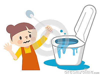 Illustration of a surprised young housewife with backwash in the toilet on a white background Vector Illustration