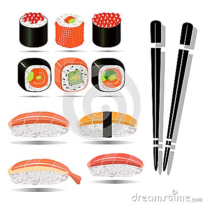 Illustration sushi roll, Chinese food, flat design Stock Photo