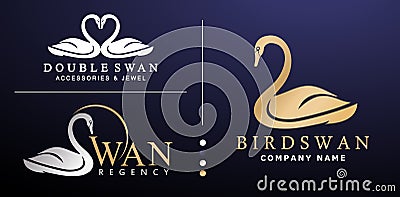 Illustration of Swan logotype golden colors design, Double swan vector isolated background applicable for company name, jewelry Vector Illustration