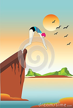 Illustration of a swimmer jumping in the water Stock Photo