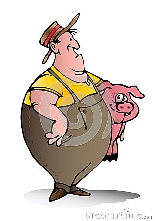 Swine breeder carry pink pig Stock Photo