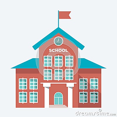 Illustration, symbol school building isolated on ligth blue white background. vector flat simple modern symbol Vector Illustration