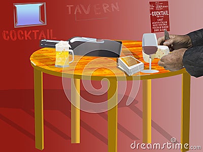 Illustration of a table of a tavern Stock Photo