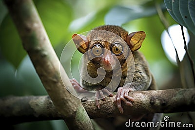 illustration, tarsier monkey in the natural jungle, generative ai Cartoon Illustration